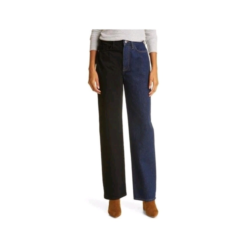 FRAME Le Jane Two Tone Colorblock Jeans Blue Black Straight Leg 28